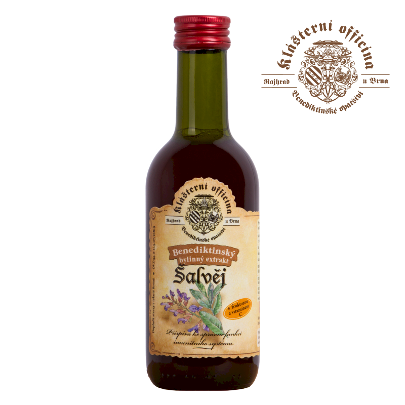 Šalvějový sirup 250 ml Extrakt z benediktinské šalvěje bylinné ve formě sirupu přispívá k normální funkci dýchacích cest, trávení a odolnosti organismu...