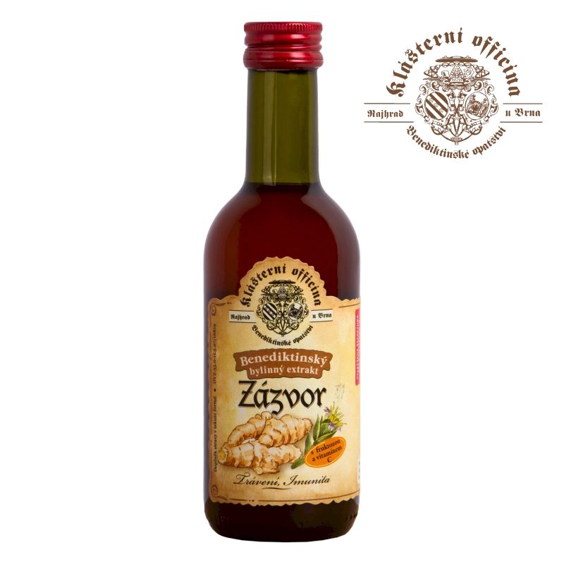 Zázvorový sirup 250 ml Složení: fruktóza, voda, extrakt z kořene zázvoru 2,4 %, kyselina L-askorbová (vitamin C) 0,09 %, regulátor kyselosti: kyselina citronová a...