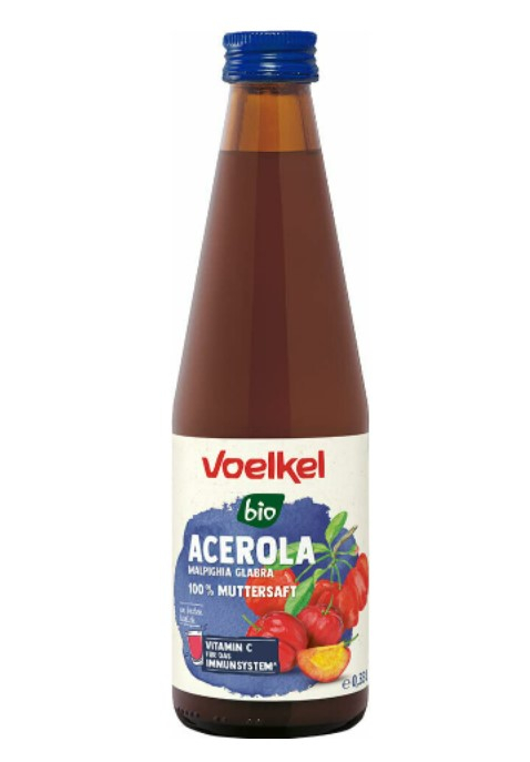 Acerolová šťáva 100% muttersaft 330ml BIO Voelkel Šťáva z aceroly, to je přírodní mega C-nota pro chřipkové období.Acerola je méně kyselá než citronová šťáva, má poměrně...