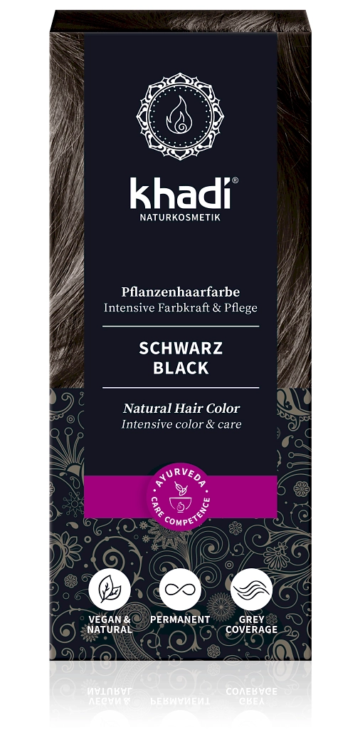 Rostlinná barva na vlasy Khadi BLACK 100g Přírodní rostlinná barva na vlasy Khadi, odstín BLACK barví vlasy na černo s mírně teplým tónem. Při aplikaci na šedivé, blond nebo...