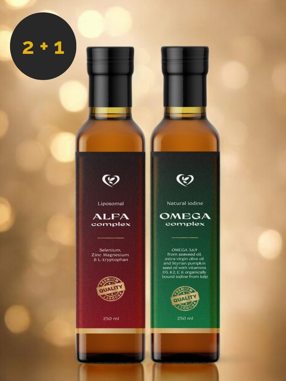 Balení 2x Alpha&Omega + 1x Omega bez jódu a fazolí zdarma Objevte přírodní alfa a omega komplex s omega-3,6,9 mastnými kyselinami, vitaminy D3, K2, organickým jódem, vitaminem E, zinkem, organickým...